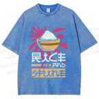 Unisex Vintage Japanese Rice Graffiti Printed Washed Tee
