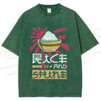 Unisex Vintage Japanese Rice Graffiti Printed Washed Tee