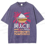Unisex Vintage Japanese Rice Graffiti Printed Washed Tee