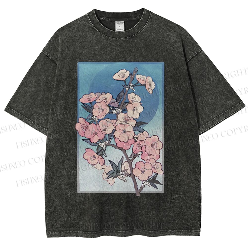 Unisex Flower Printed Washed Tee