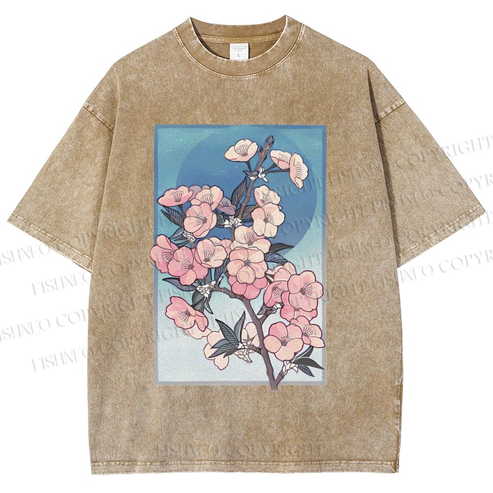 Unisex Flower Printed Washed Tee