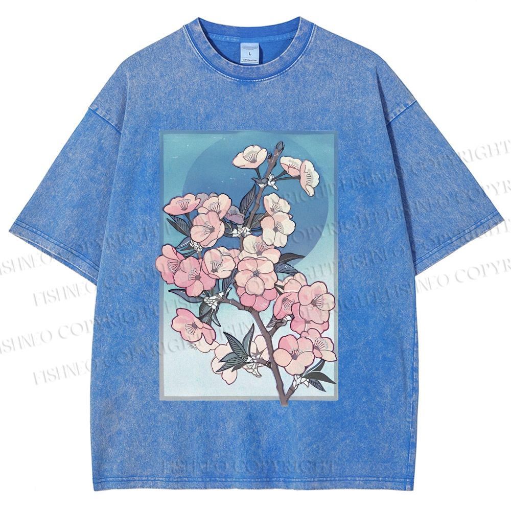 Unisex Flower Printed Washed Tee
