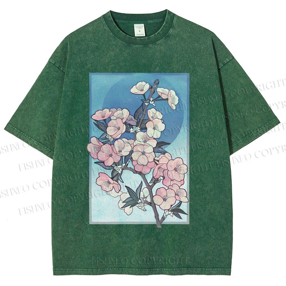 Unisex Flower Printed Washed Tee