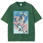 Unisex Flower Printed Washed Tee
