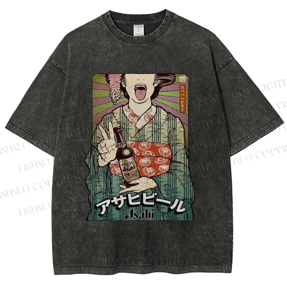 Unisex Vintage Japanese Kimono Woman Printed Washed Tee