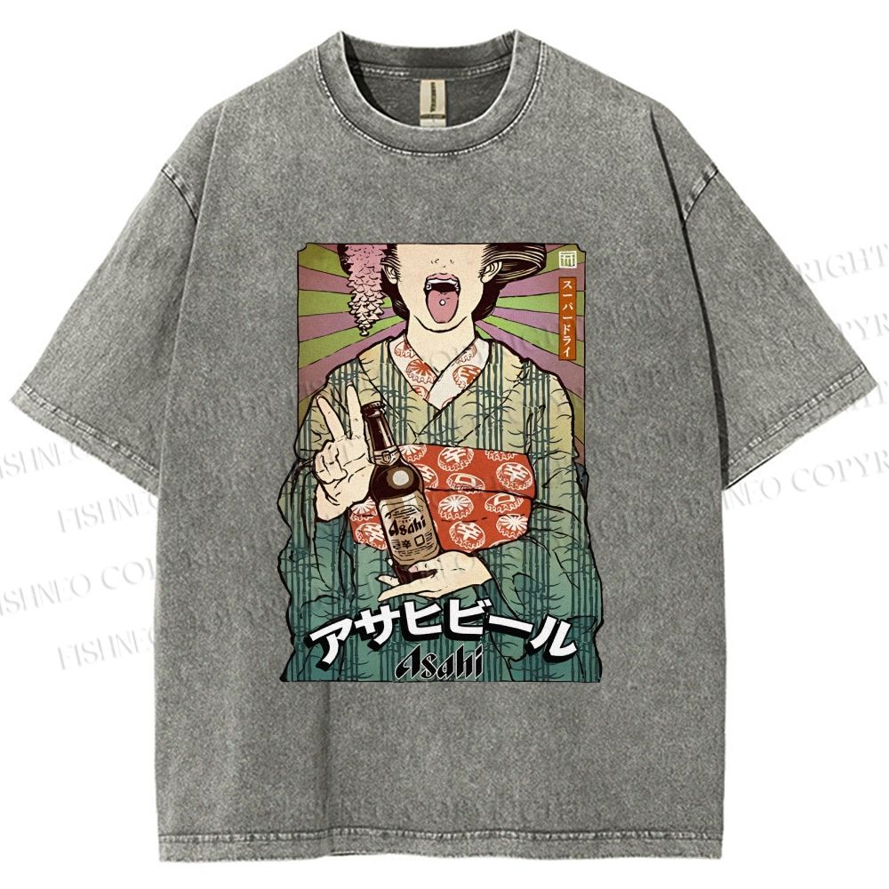 Unisex Vintage Japanese Kimono Woman Printed Washed Tee