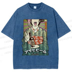 Unisex Vintage Japanese Kimono Woman Printed Washed Tee
