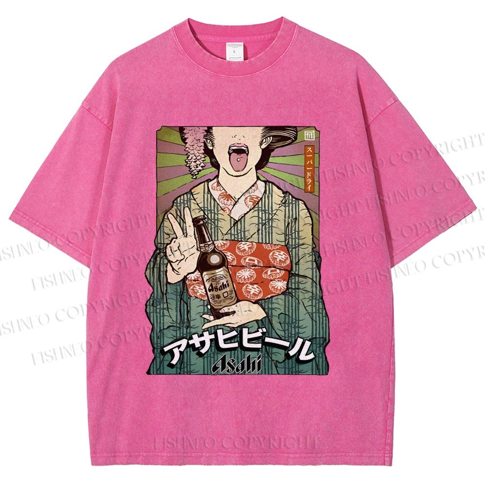 Unisex Vintage Japanese Kimono Woman Printed Washed Tee