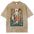 Unisex Vintage Japanese Kimono Woman Printed Washed Tee