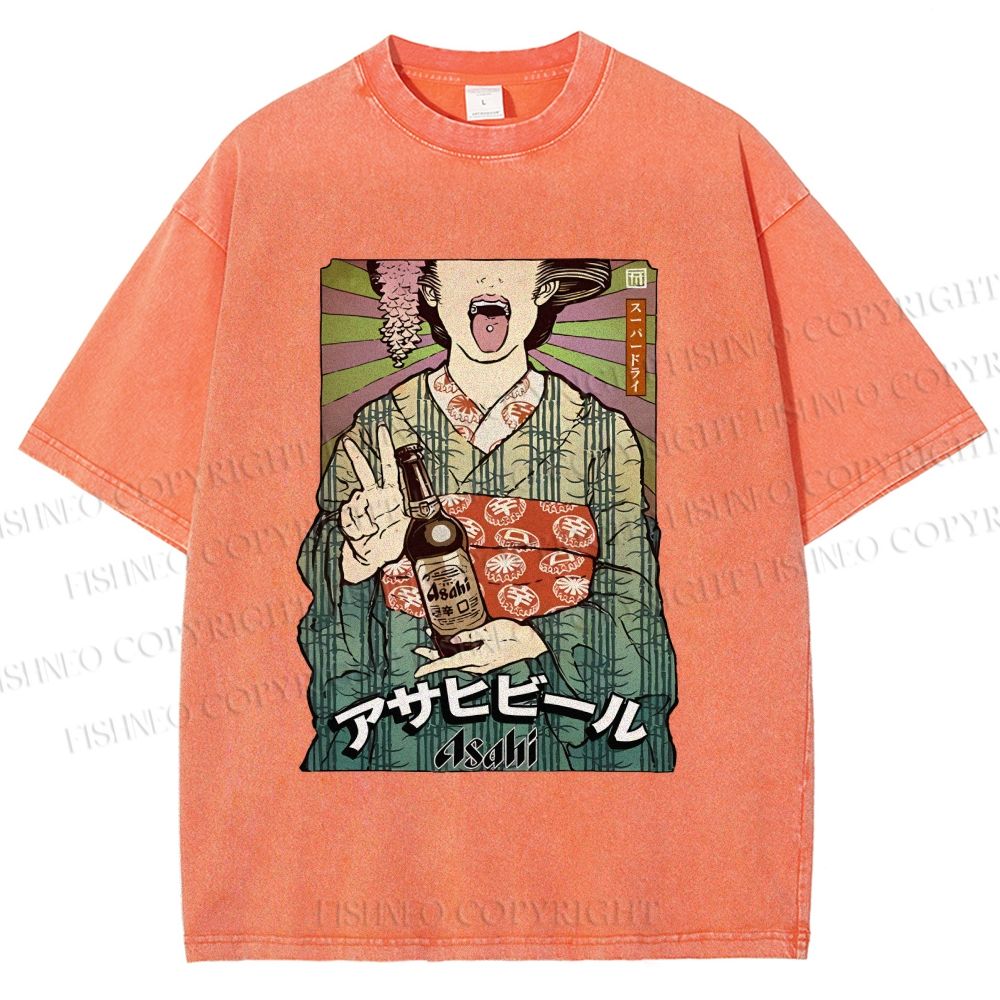 Unisex Vintage Japanese Kimono Woman Printed Washed Tee