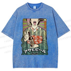 Unisex Vintage Japanese Kimono Woman Printed Washed Tee