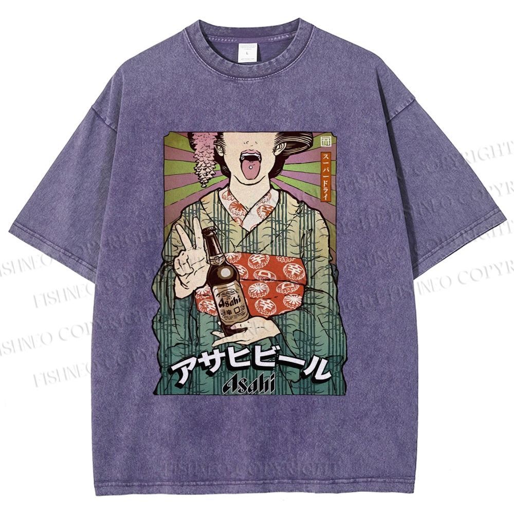 Unisex Vintage Japanese Kimono Woman Printed Washed Tee