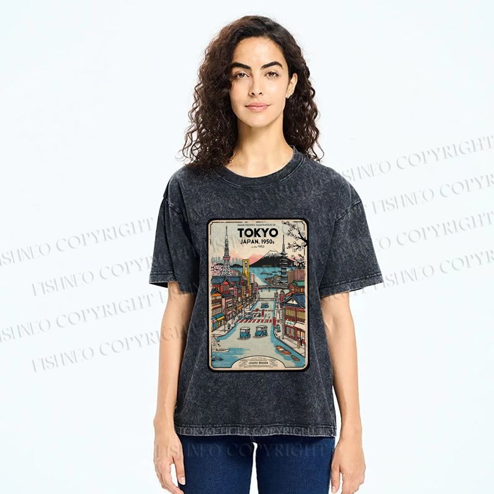 Unisex Tokyo Printed Washed Tee