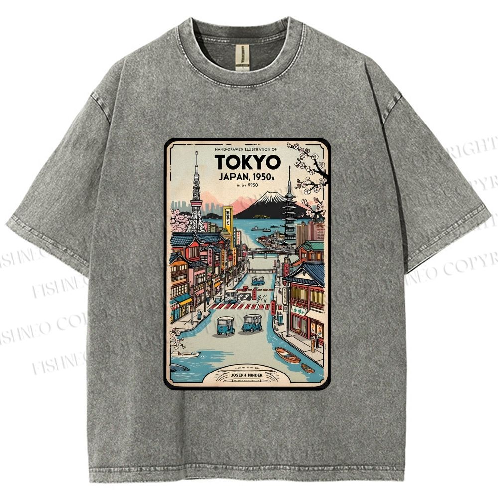 Unisex Tokyo Printed Washed Tee