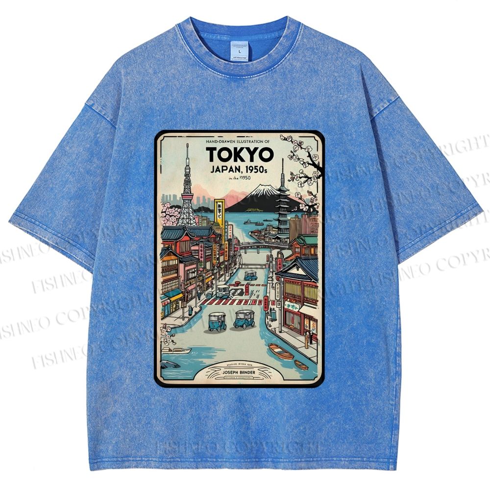 Unisex Tokyo Printed Washed Tee