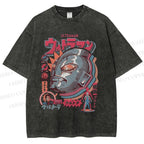 Unisex Japanese Ultraman Graffiti Printed Washed Tee