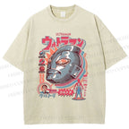 Unisex Japanese Ultraman Graffiti Printed Washed Tee