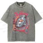Unisex Japanese Ultraman Graffiti Printed Washed Tee