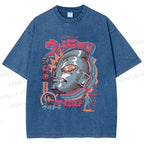 Unisex Japanese Ultraman Graffiti Printed Washed Tee