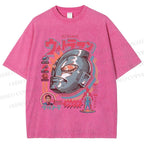 Unisex Japanese Ultraman Graffiti Printed Washed Tee