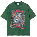 Unisex Japanese Ultraman Graffiti Printed Washed Tee