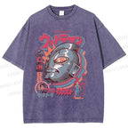 Unisex Japanese Ultraman Graffiti Printed Washed Tee