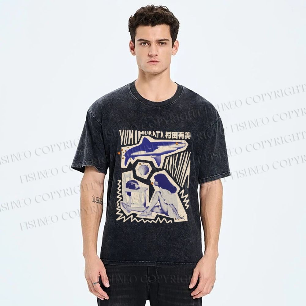 Unisex Vintage Graffiti Printed Washed Tee