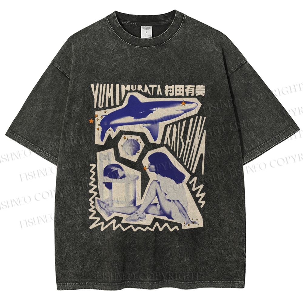 Unisex Vintage Graffiti Printed Washed Tee