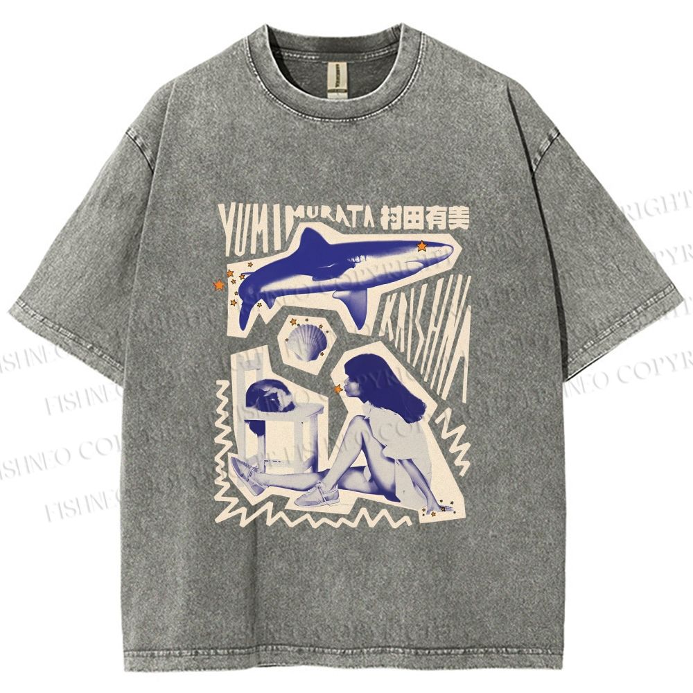 Unisex Vintage Graffiti Printed Washed Tee