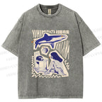 Unisex Vintage Graffiti Printed Washed Tee