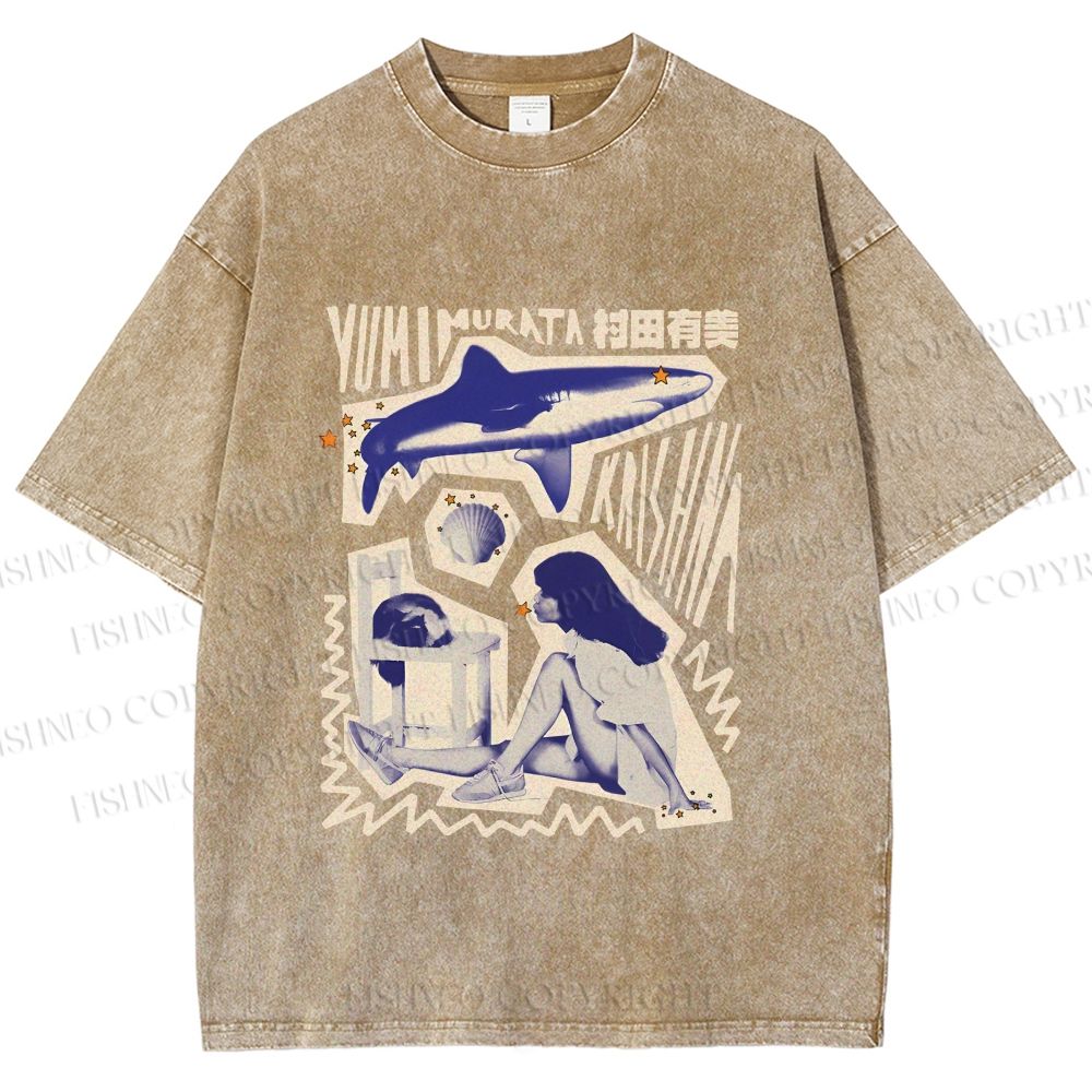 Unisex Vintage Graffiti Printed Washed Tee