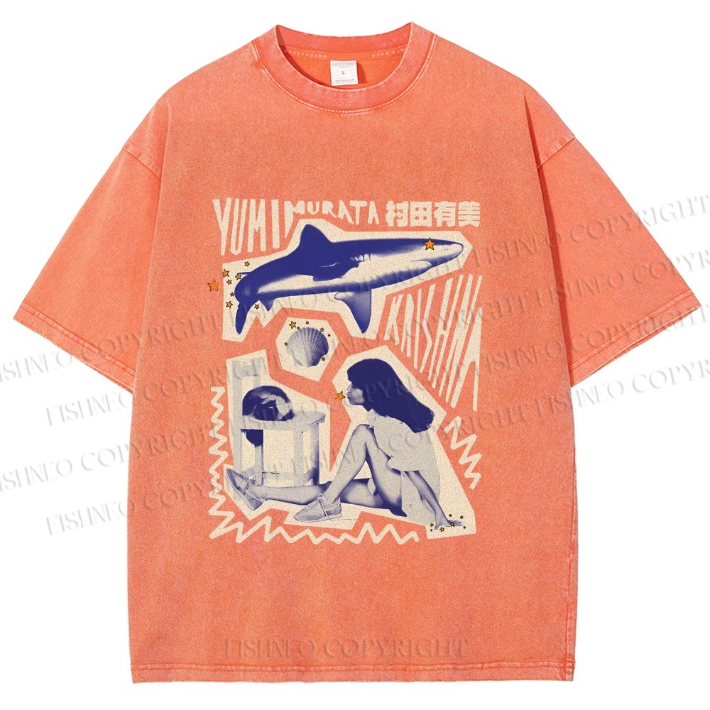 Unisex Vintage Graffiti Printed Washed Tee