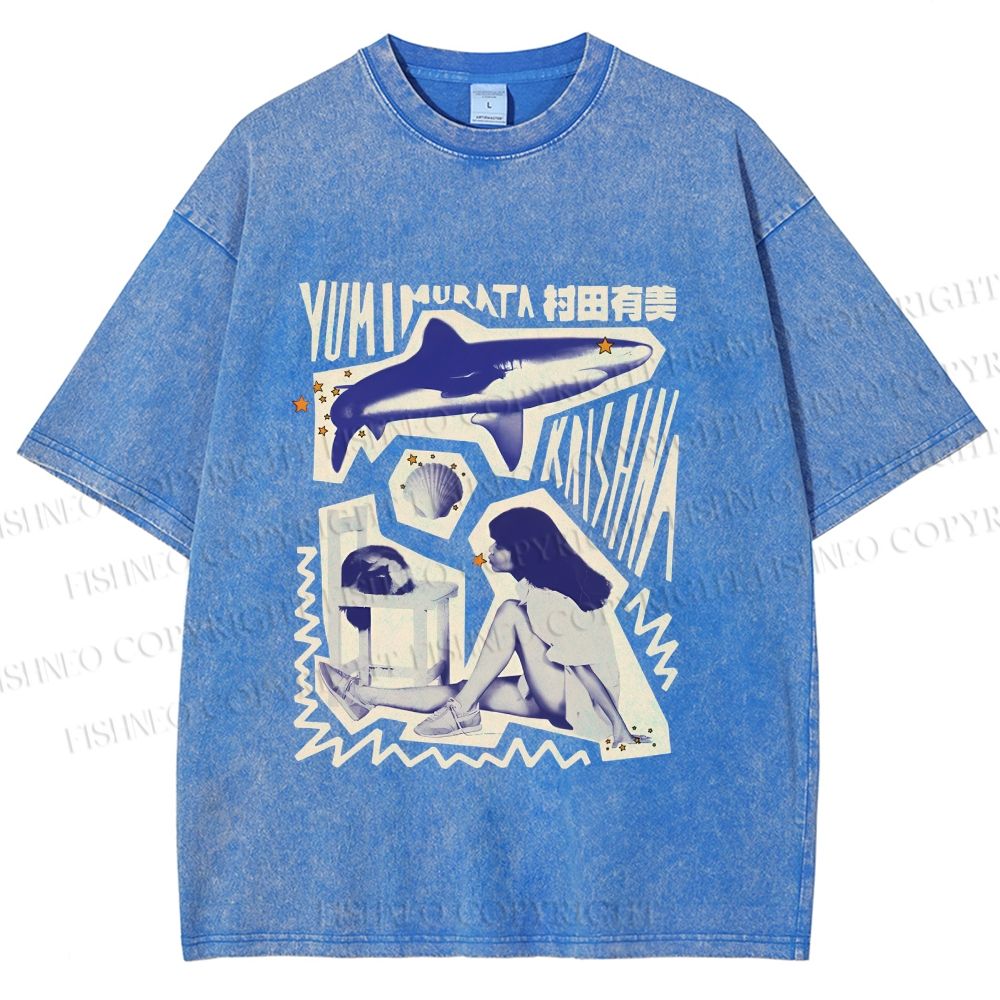 Unisex Vintage Graffiti Printed Washed Tee