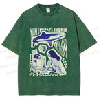 Unisex Vintage Graffiti Printed Washed Tee