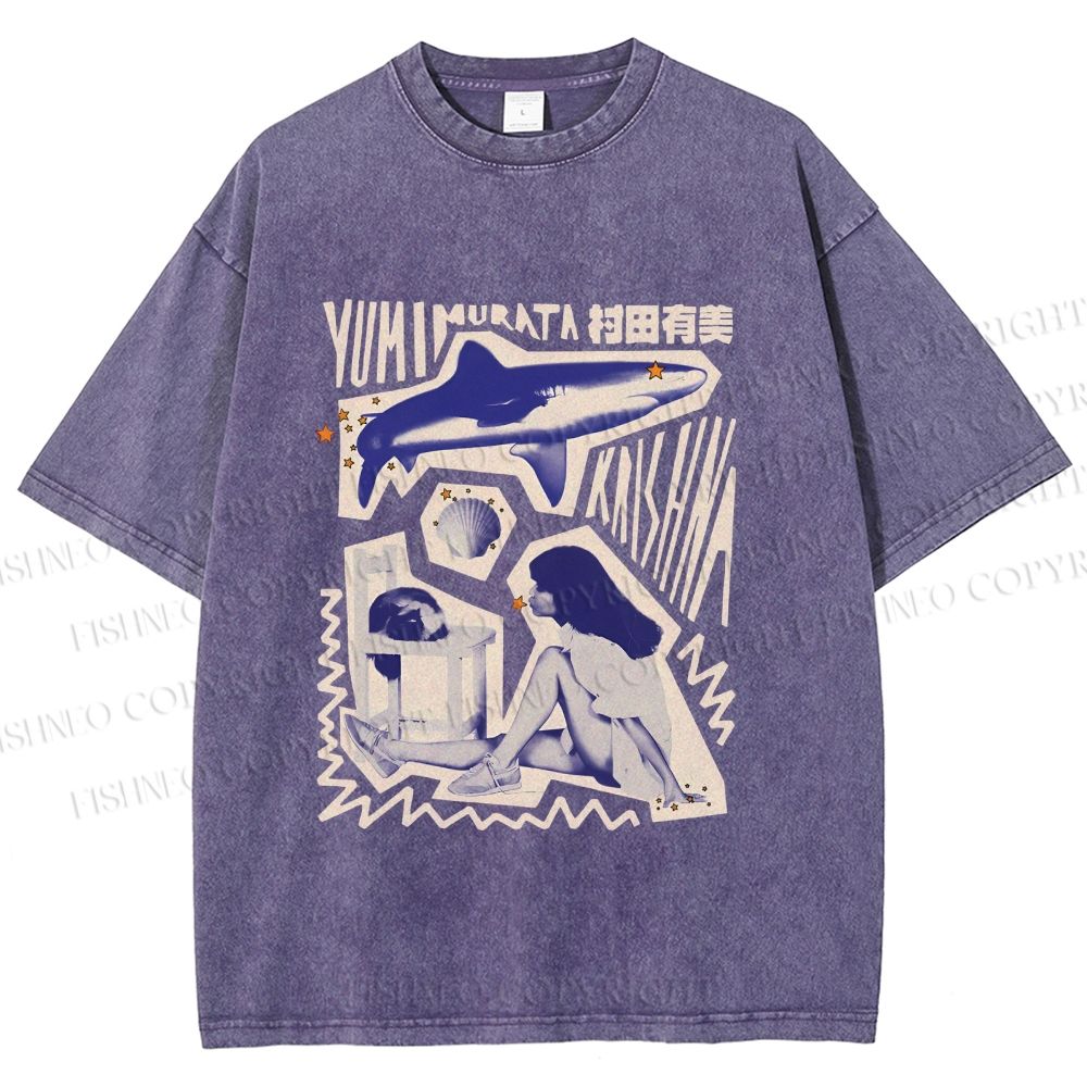 Unisex Vintage Graffiti Printed Washed Tee