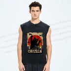 Unisex Catzilla Printed Washed Tank Top