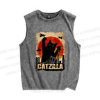 Unisex Catzilla Printed Washed Tank Top