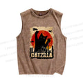 Unisex Catzilla Printed Washed Tank Top