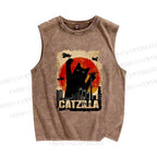 Unisex Catzilla Printed Washed Tank Top