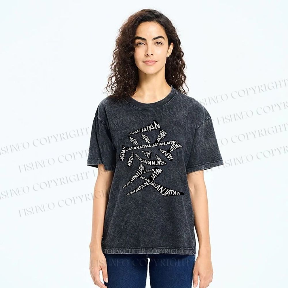 Unisex Japanese Love Printed Washed Tee