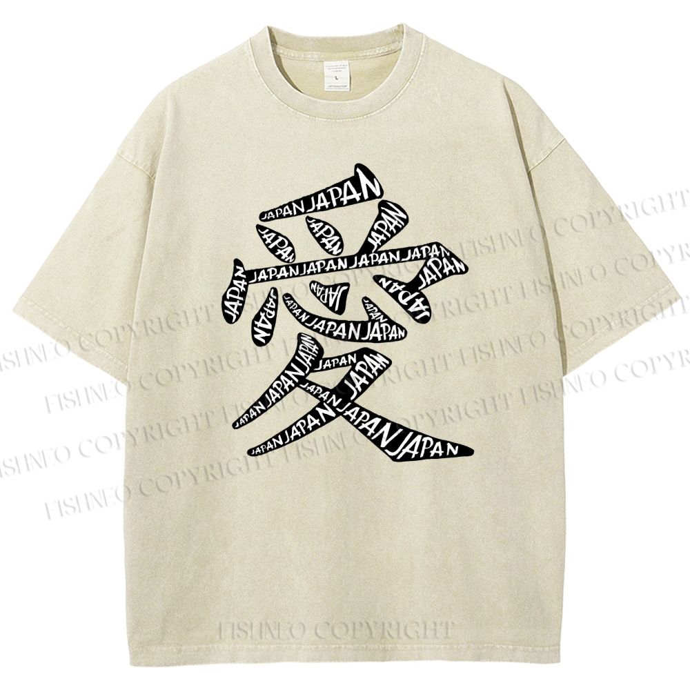 Unisex Japanese Love Printed Washed Tee