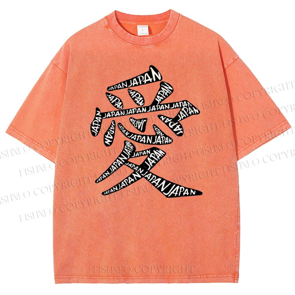 Unisex Japanese Love Printed Washed Tee