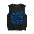 Unisex Vintage Fish Printed Washed Tank Top