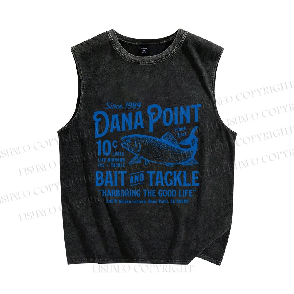 Unisex Vintage Fish Printed Washed Tank Top