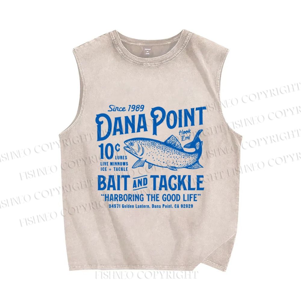 Unisex Vintage Fish Printed Washed Tank Top