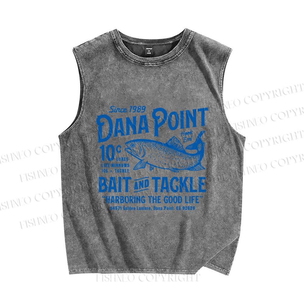 Unisex Vintage Fish Printed Washed Tank Top