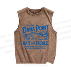 Unisex Vintage Fish Printed Washed Tank Top