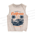 Unisex Vintage Beach Sunset Graffiti Printed Washed Tank Top