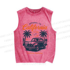 Unisex Vintage Beach Sunset Graffiti Printed Washed Tank Top