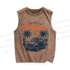 Unisex Vintage Beach Sunset Graffiti Printed Washed Tank Top